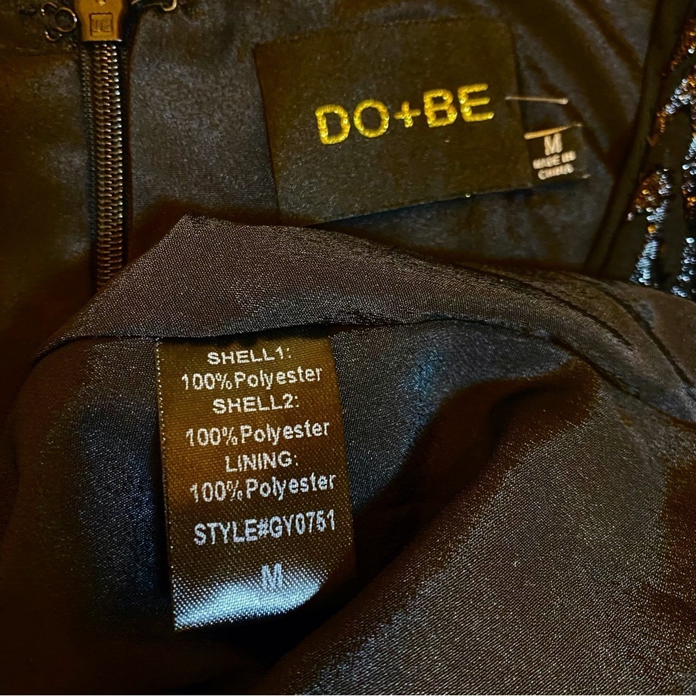 Do+Be Black Shimmer Puff Sleeve Wrap Mini Dress Size M Party Cocktail Holiday - Picture 12 of 12